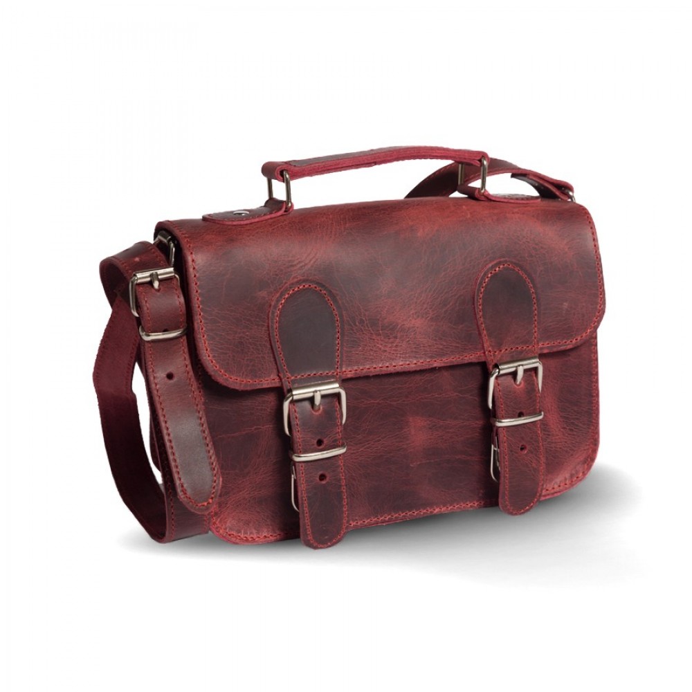 Leather Crossbody Bag Bohemia 12/12, Red Antique