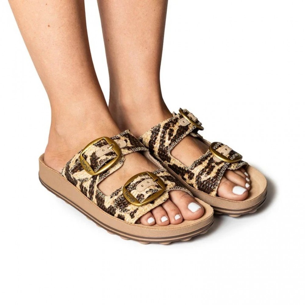 Anatomic Women Leather Sandals Fantasy S310 Despoina, Brown/Tan Raffia