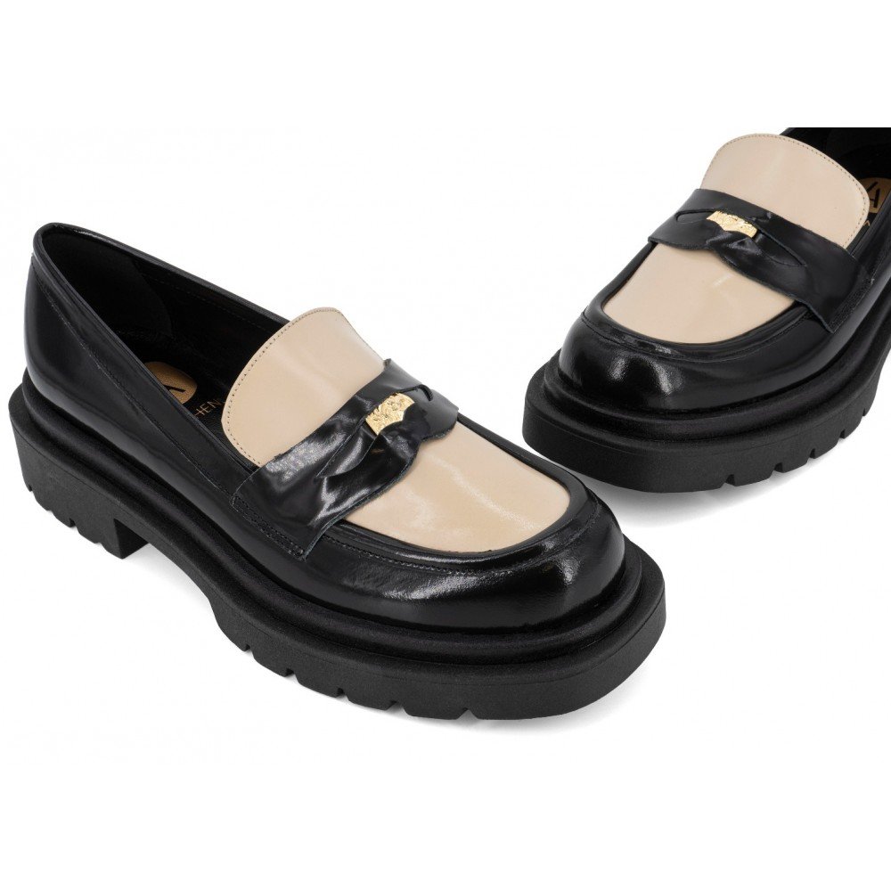 Women Leather Loafers I ATHENS 1288, Black/Off-White Women Leather Loafers I ATHENS 1288, Black/Off-White