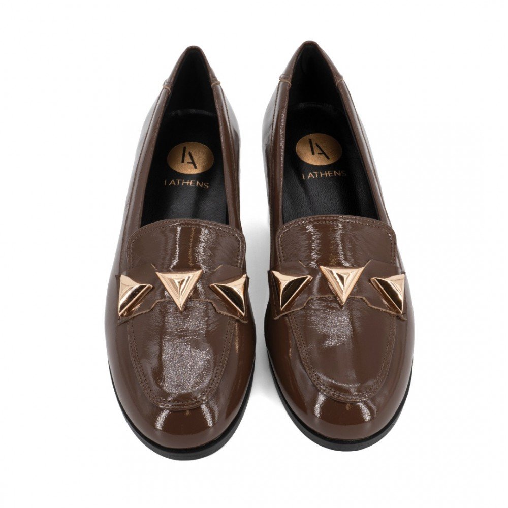 Women Patent Leather Moccasins I ATHENS 203, Brown Women Patent Leather Moccasins I ATHENS 203, Brown