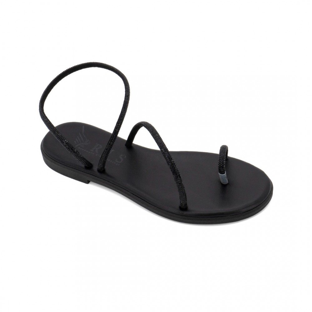 Women Leather Sandals with Strass Iris 4/46VM, Black Women Leather Sandals with Strass Iris 4/46VM, Black