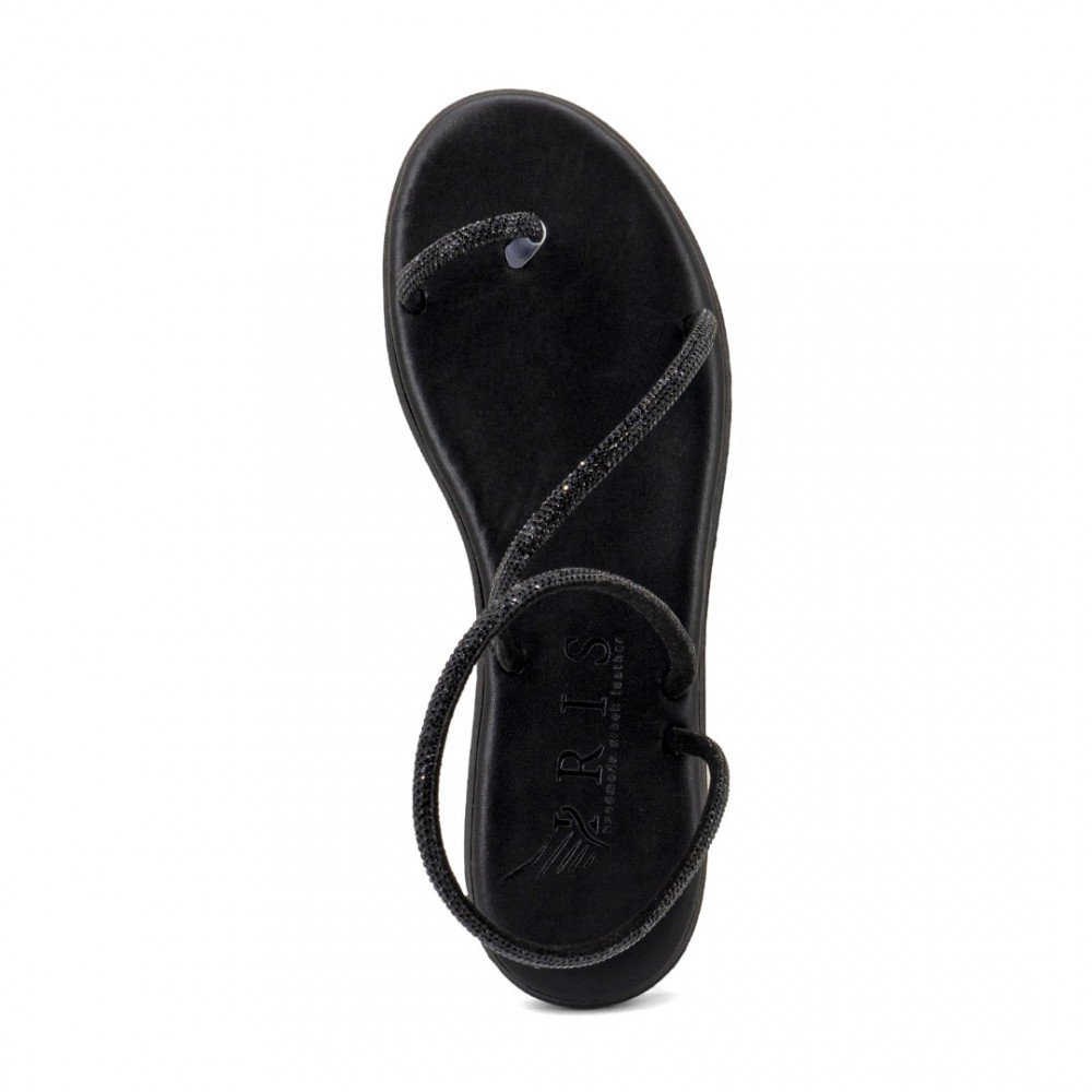 Women Leather Sandals with Strass Iris 4/46VM, Black Women Leather Sandals with Strass Iris 4/46VM, Black