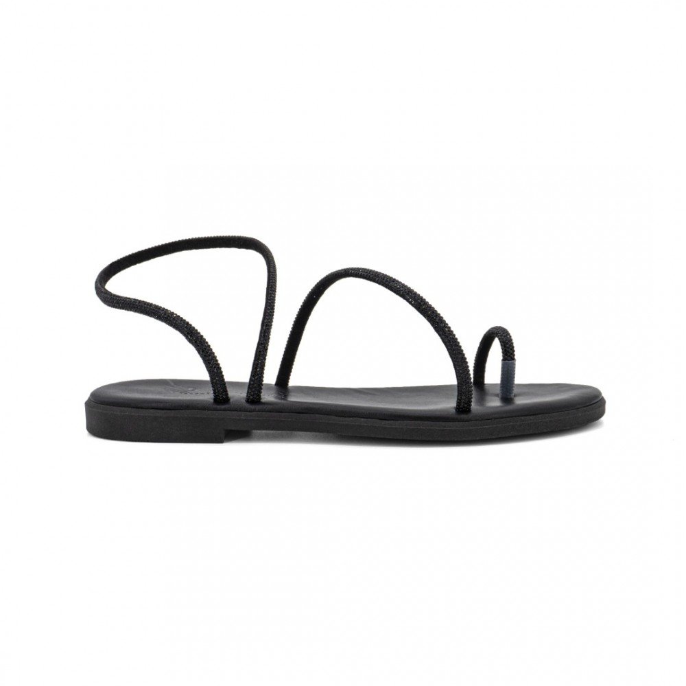Women Leather Sandals with Strass Iris 4/46VM, Black Women Leather Sandals with Strass Iris 4/46VM, Black