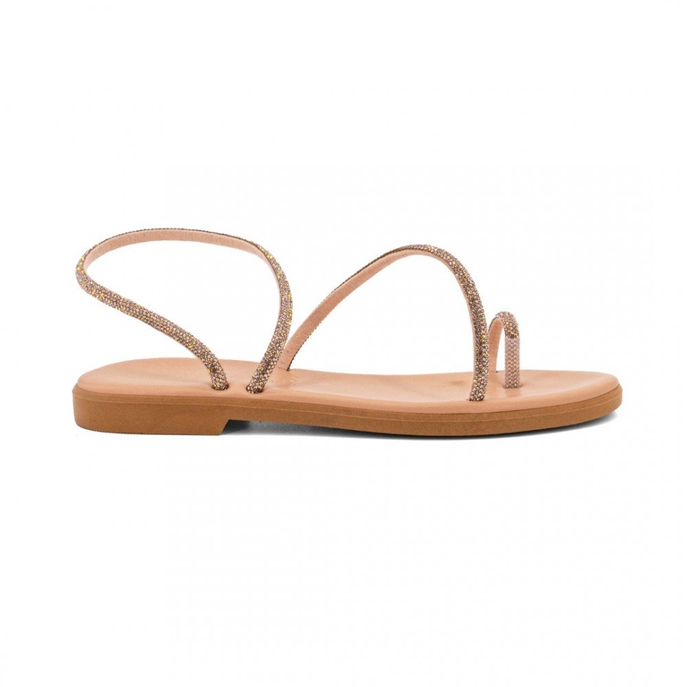 Women Leather Sandals with Strass Iris 4/46VM, Bronze Women Leather Sandals with Strass Iris 4/46VM, Bronze