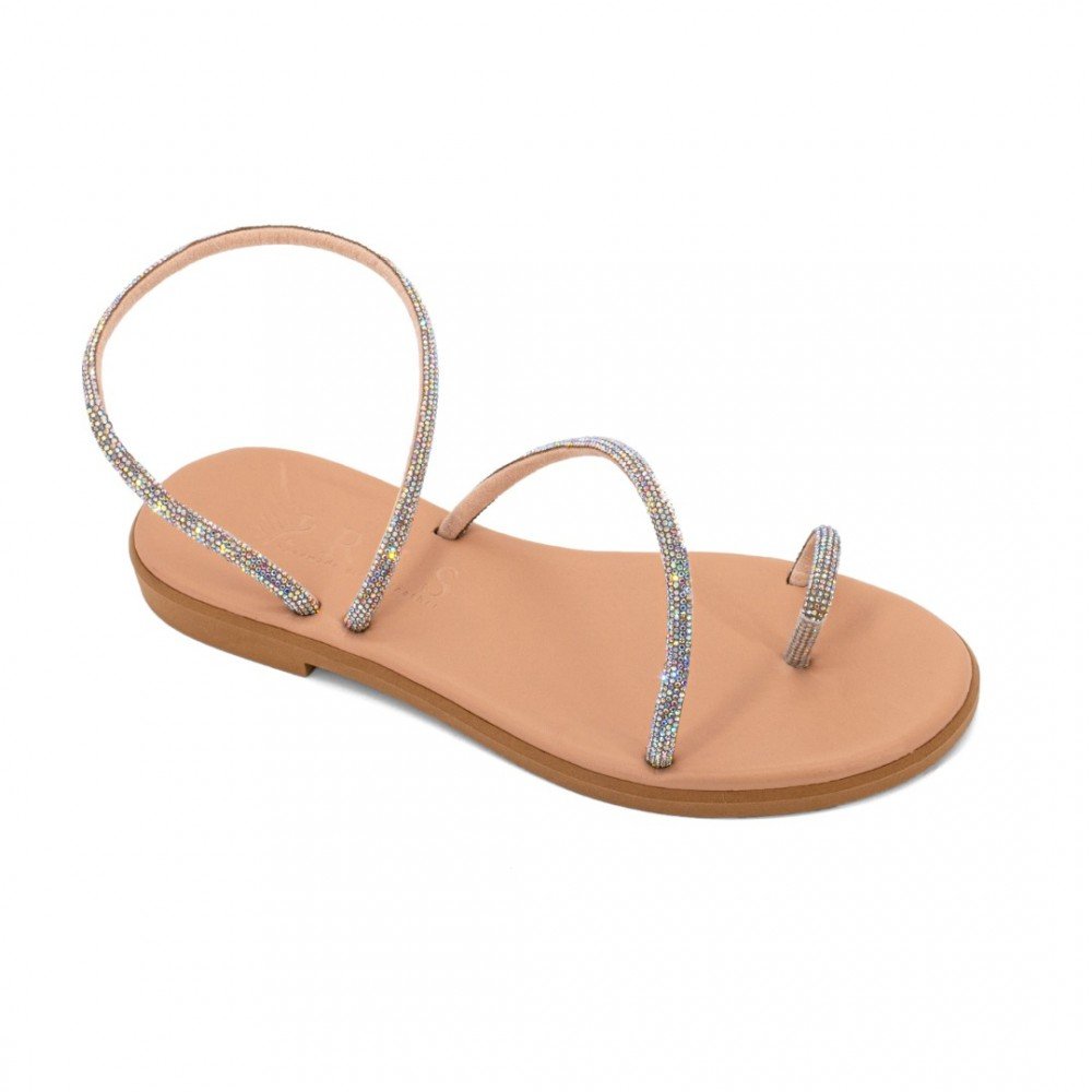 Women Leather Sandals with Strass Iris 4/46VM, Silver Women Leather Sandals with Strass Iris 4/46VM, Silver