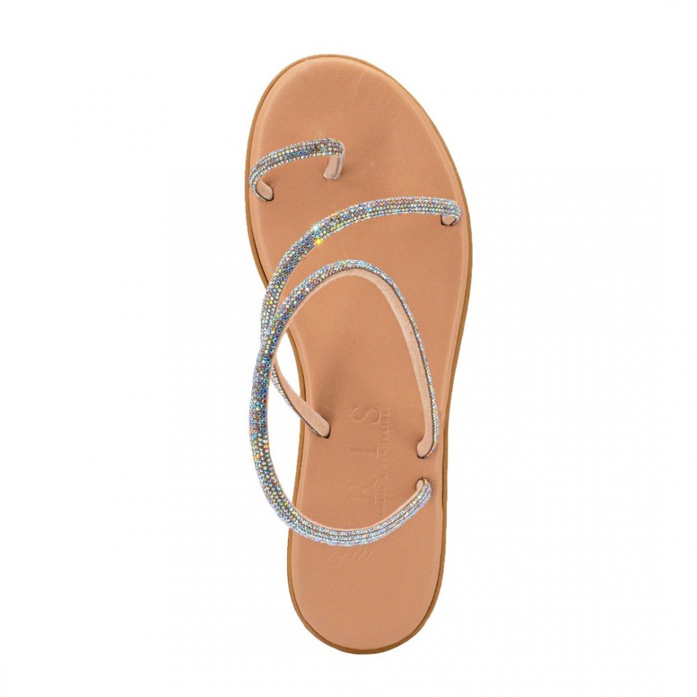 Women Leather Sandals with Strass Iris 4/46VM, Silver Women Leather Sandals with Strass Iris 4/46VM, Silver