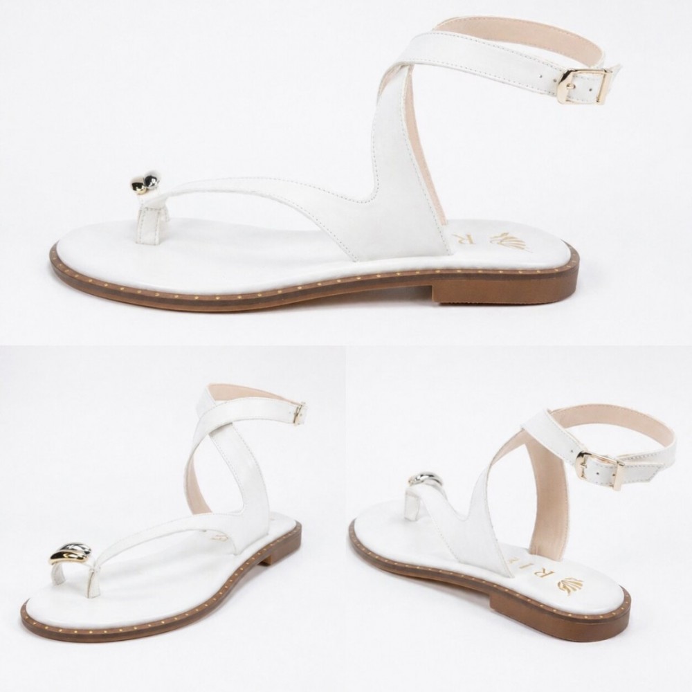 Women Premium Quality Leather Sandals Iris YVETTE, White Women Premium Quality Leather Sandals Iris YVETTE, White