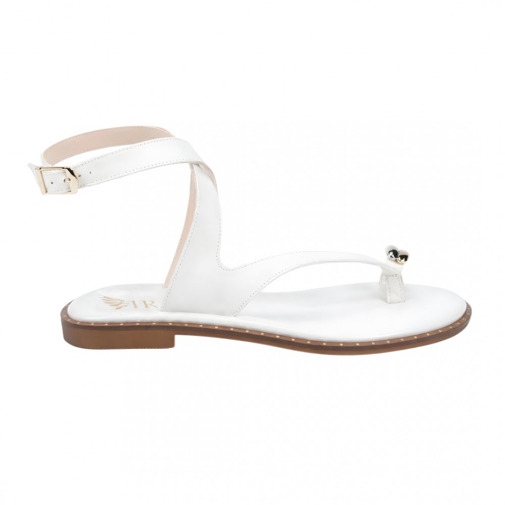 Women Premium Quality Leather Sandals Iris YVETTE, White Women Premium Quality Leather Sandals Iris YVETTE, White