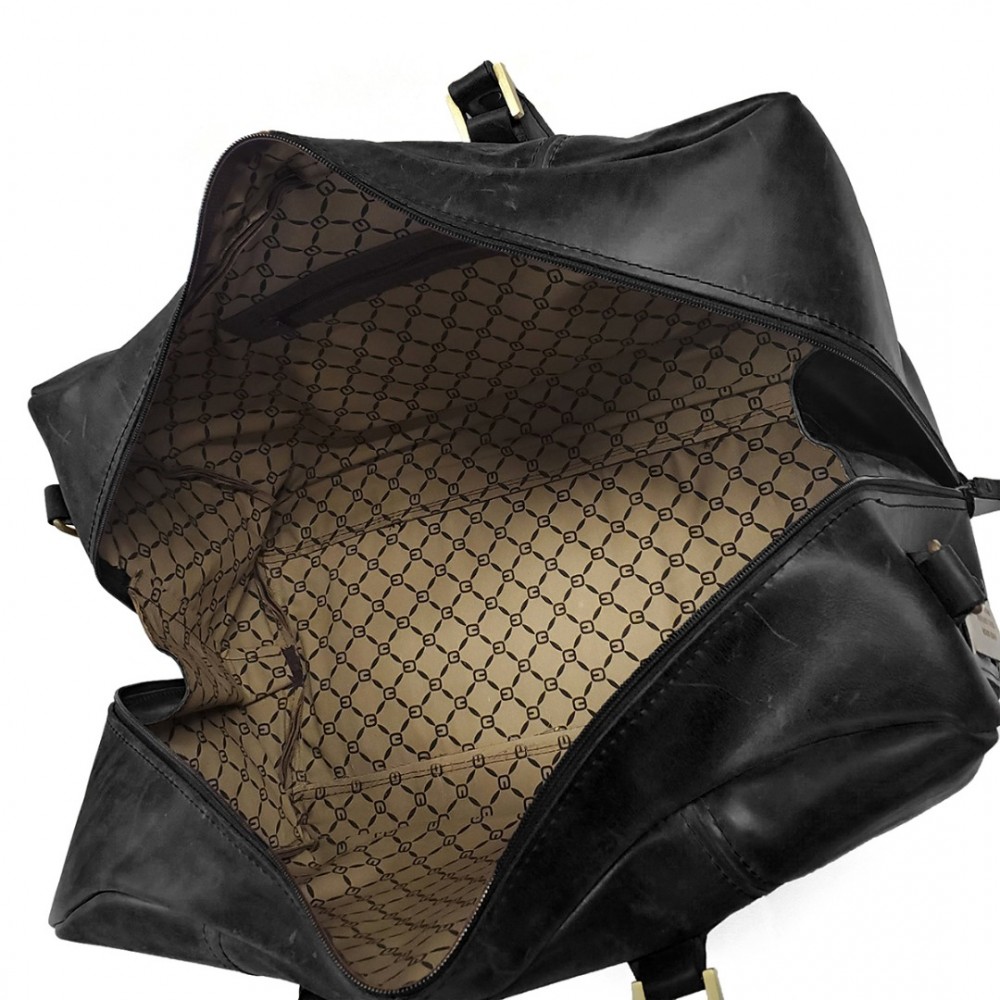 Leather Travel Bag Karabinakis 203, Black, Capacity 34L