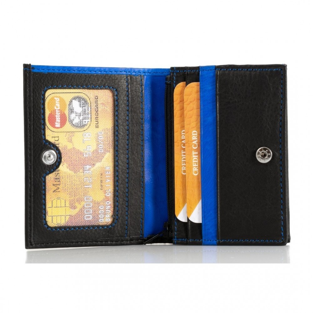 Man Leather Wallet Kion DS-333, Black/R.Blue