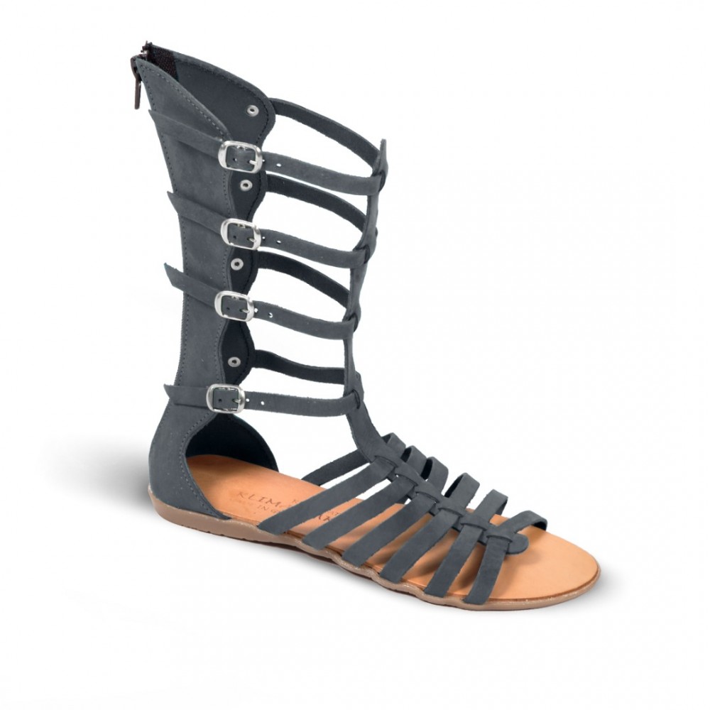Women Leather Sandals Boots Klimatsakis 345, Grey