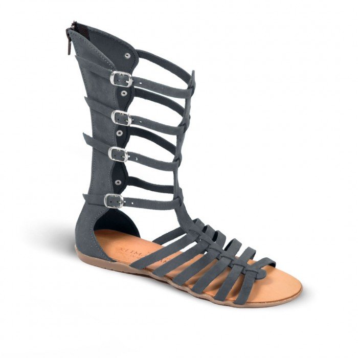 Women Leather Sandals Boots Klimatsakis 345, Grey