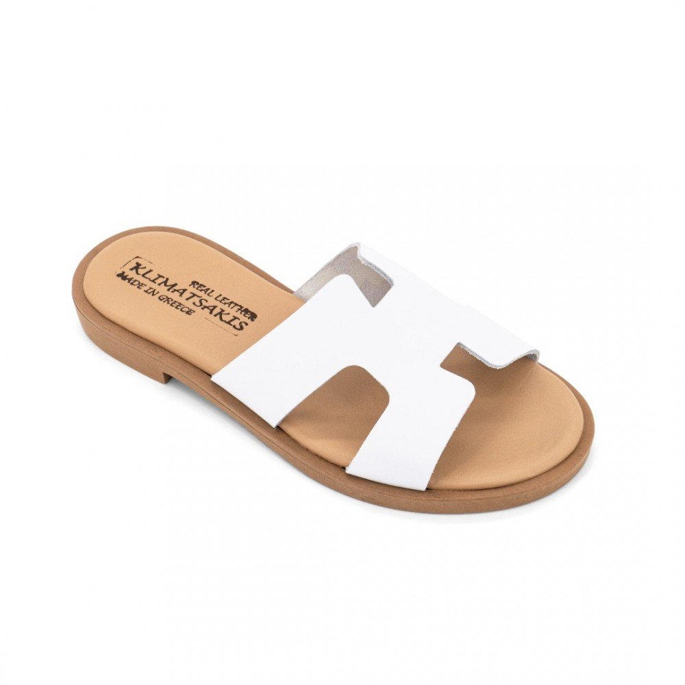 Women Leather Sandals Klimatsakis 37VM, White Women Leather Sandals Klimatsakis 37VM, White