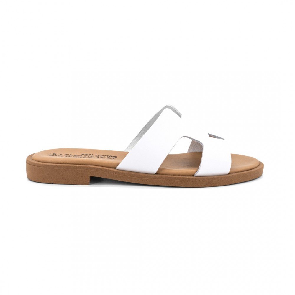 Women Leather Sandals Klimatsakis 37VM, White Women Leather Sandals Klimatsakis 37VM, White