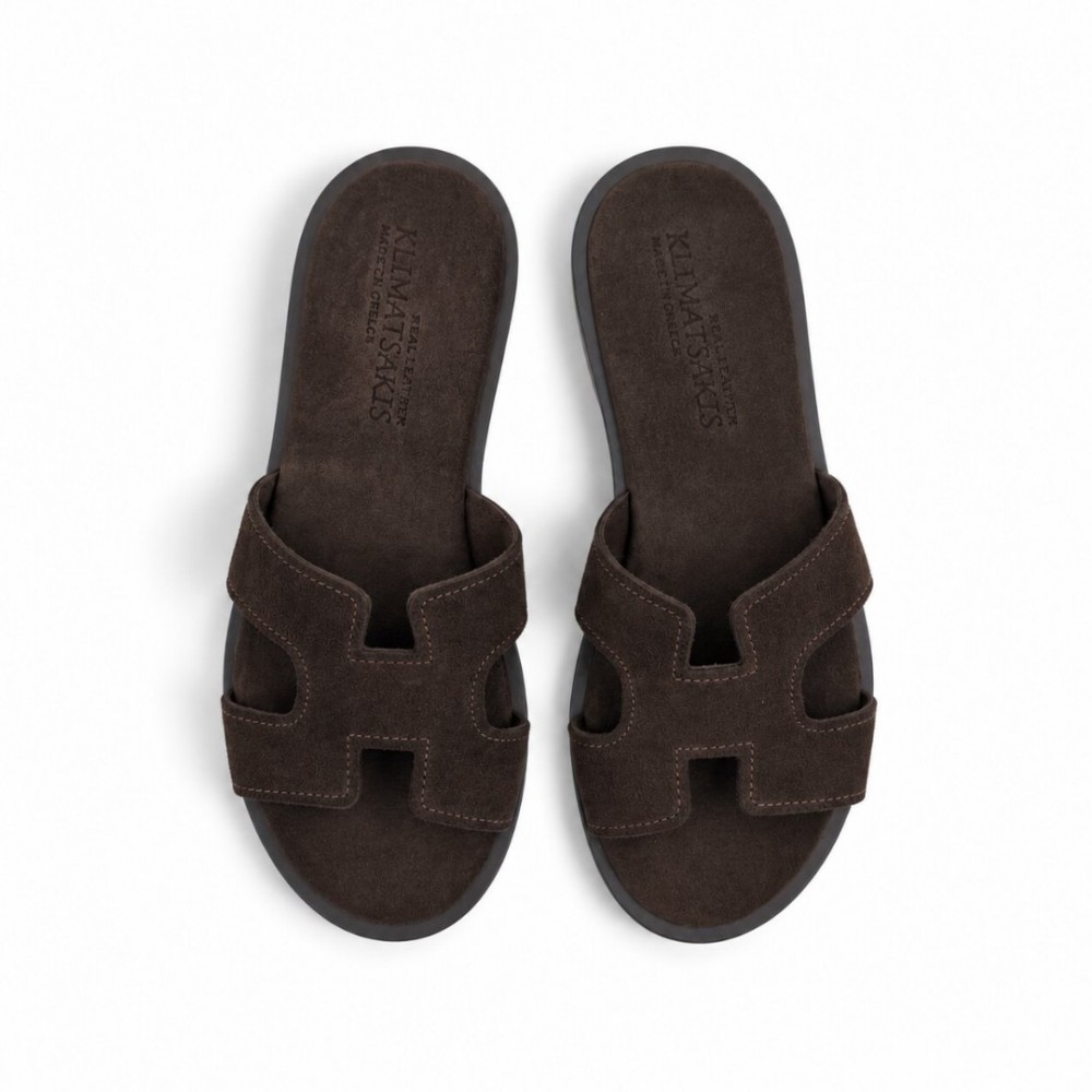 Women Leather Sandals Klimatsakis 37VM Suede, Brown