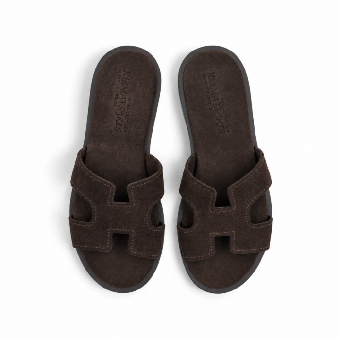 Women Leather Sandals Klimatsakis 37VM Suede, Brown
