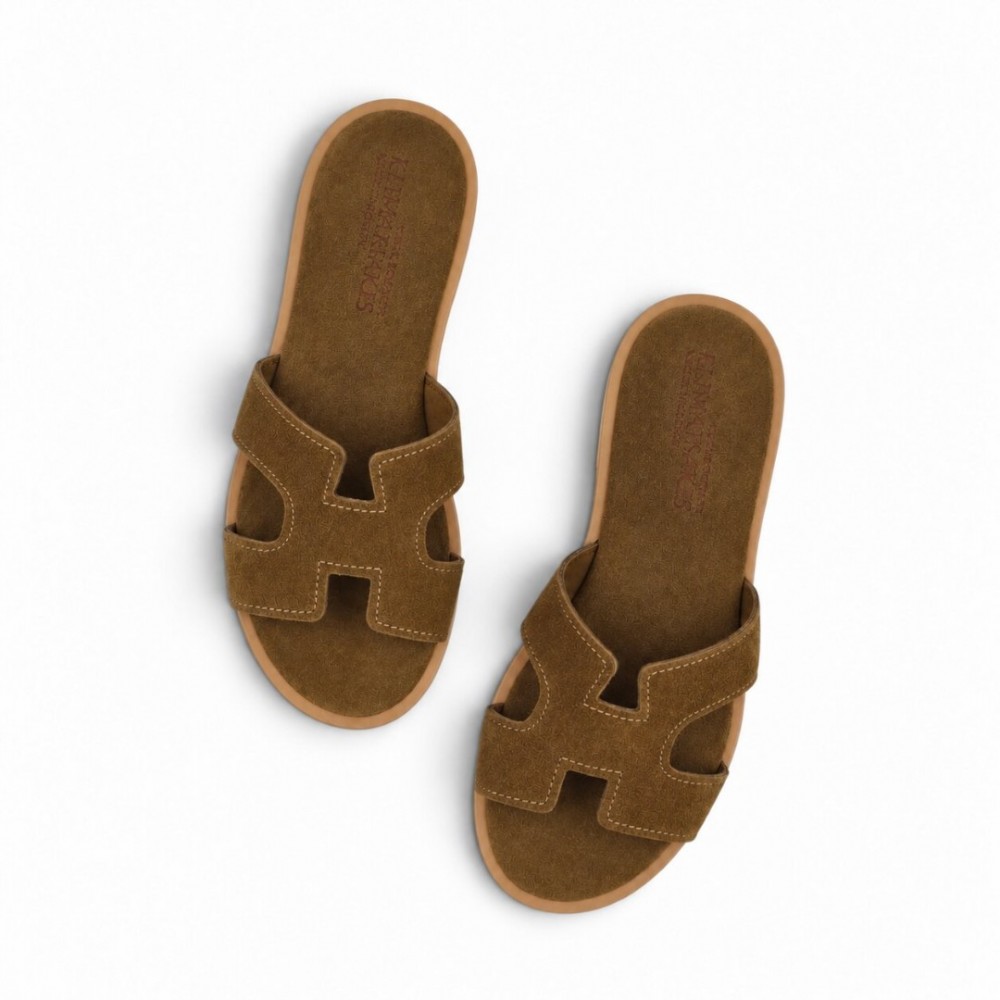 Women Leather Sandals Klimatsakis 37VM Suede, Olive Green