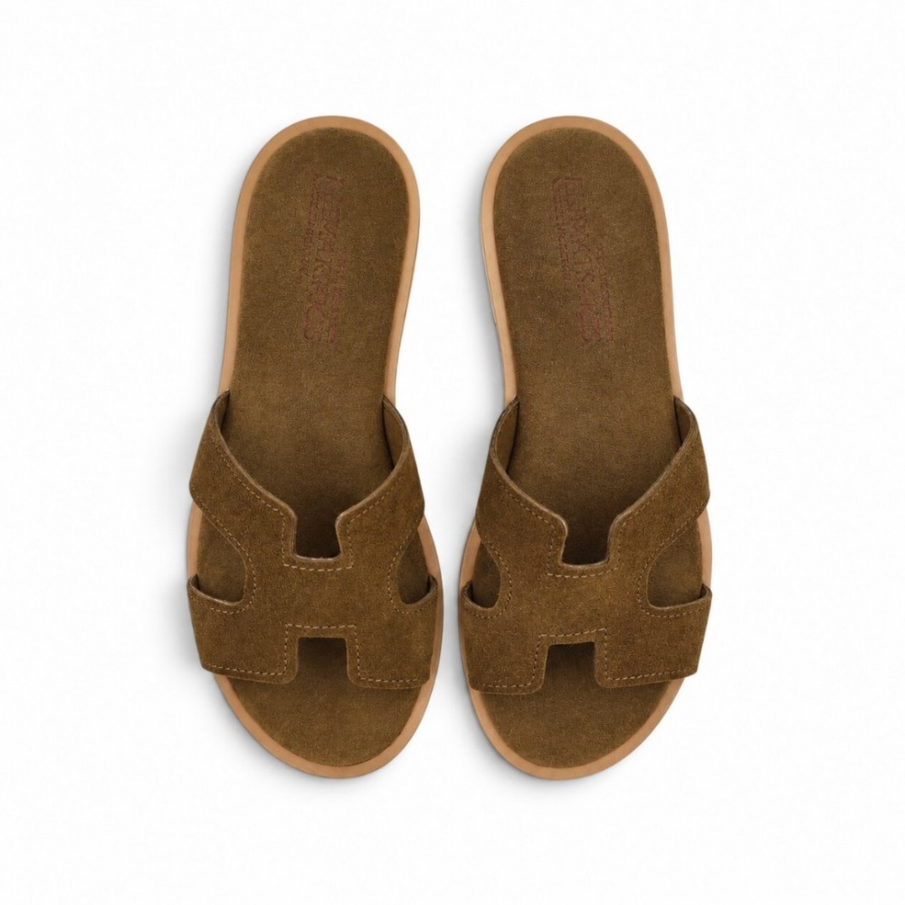 Women Leather Sandals Klimatsakis 37VM Suede, Olive Green