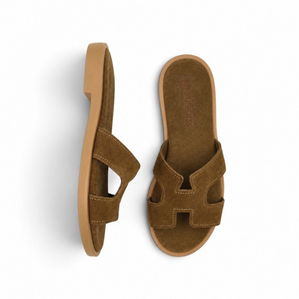 Women Leather Sandals Klimatsakis 37VM Suede, Olive Green