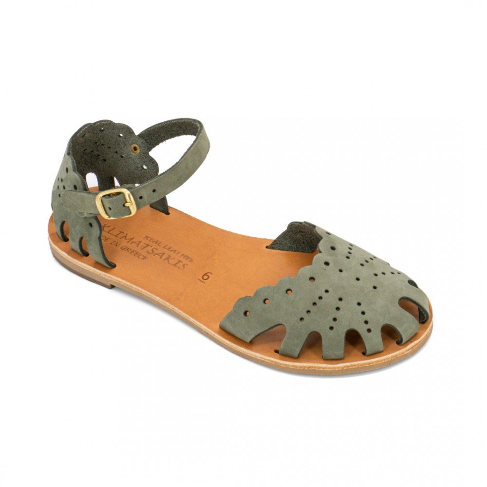 Women Leather Sandals Klimatsakis 701 Bebe, Green Women Leather Sandals Klimatsakis 701 Bebe, Green