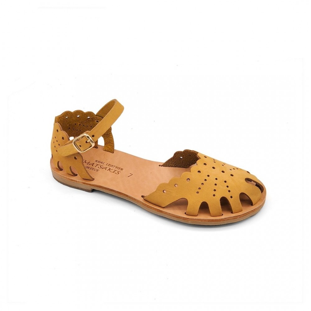 Women Leather Sandals Klimatsakis 701 Bebe, Yellow Women Leather Sandals Klimatsakis 701 Bebe, Yellow