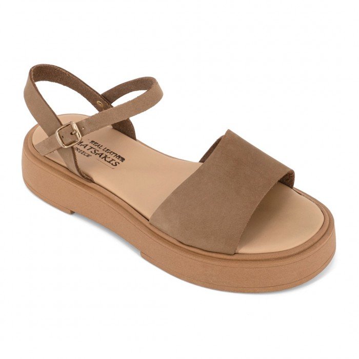 Women Leather Sandals Wedges Klimatsakis 74, Taupe