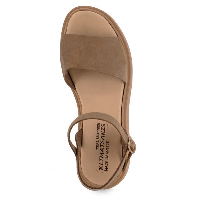 Women Leather Sandals Wedges Klimatsakis 74, Taupe