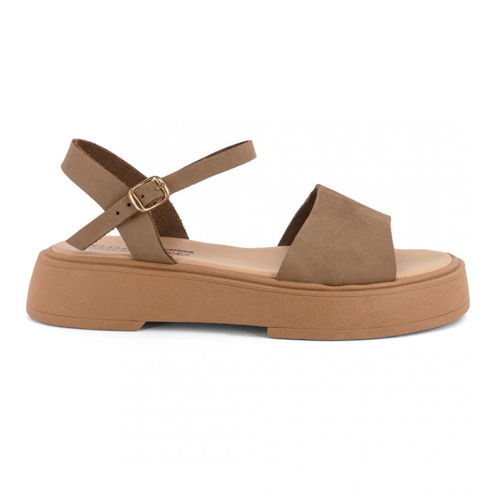 Women Leather Sandals Wedges Klimatsakis 74, Taupe Women Leather Sandals Wedges Klimatsakis 74, Taupe