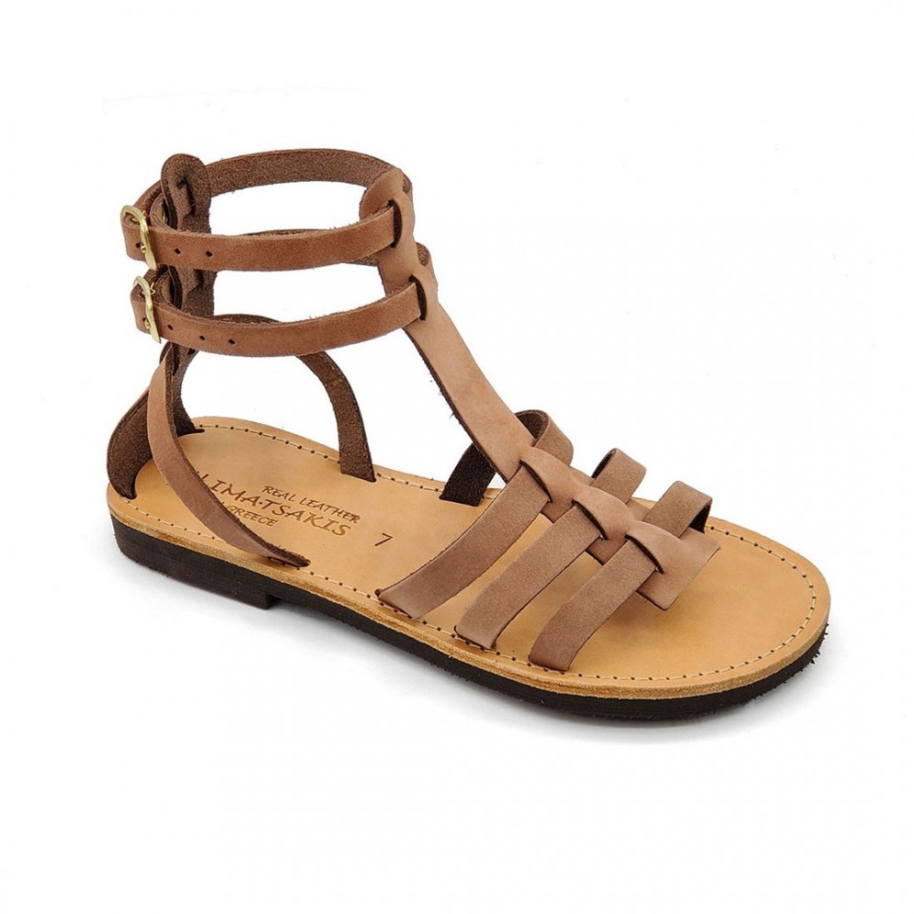 Women Leather Sandals Klimatsakis 80, Taupe Women Leather Sandals Klimatsakis 80, Taupe
