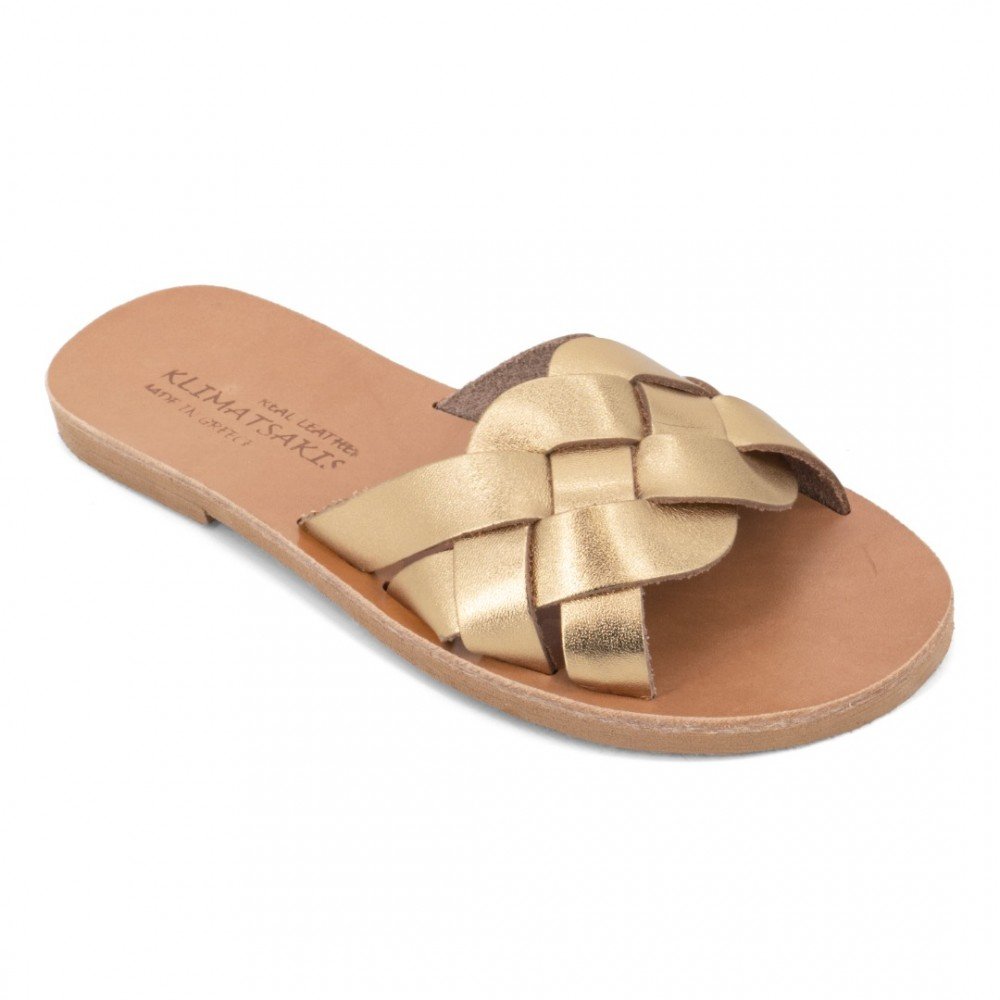 Women Leather Sandals Klimatsakis 831, Gold