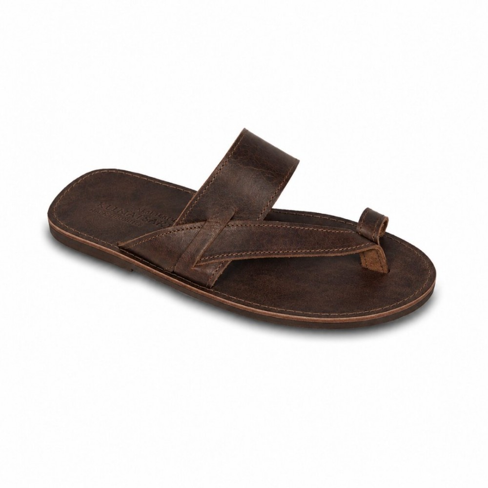 Men Leather Sandals Klimatsakis 201, Dark Brown Men Leather Sandals Klimatsakis 201, Dark Brown