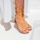 Women Leather Sandals Boots Klimatsakis 345, Gold