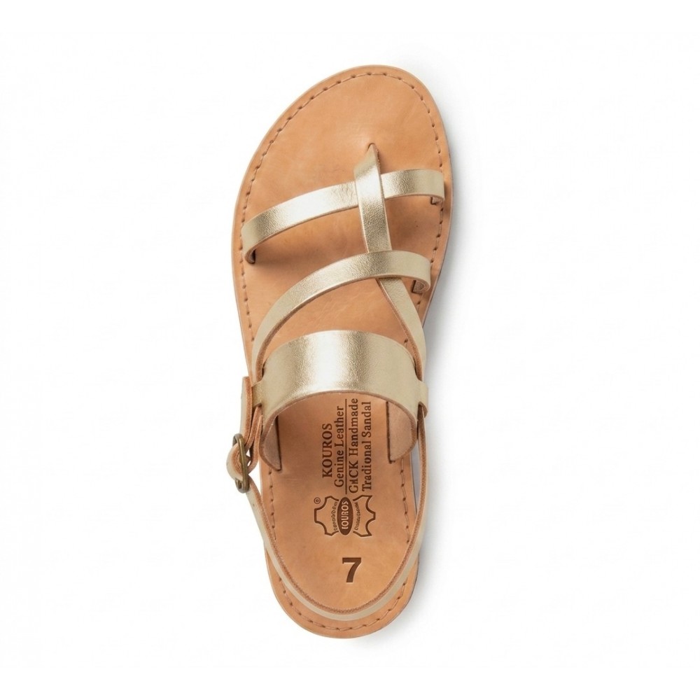 Women Leather Sandals Kouros 55, Gold Women Leather Sandals Kouros 55, Gold