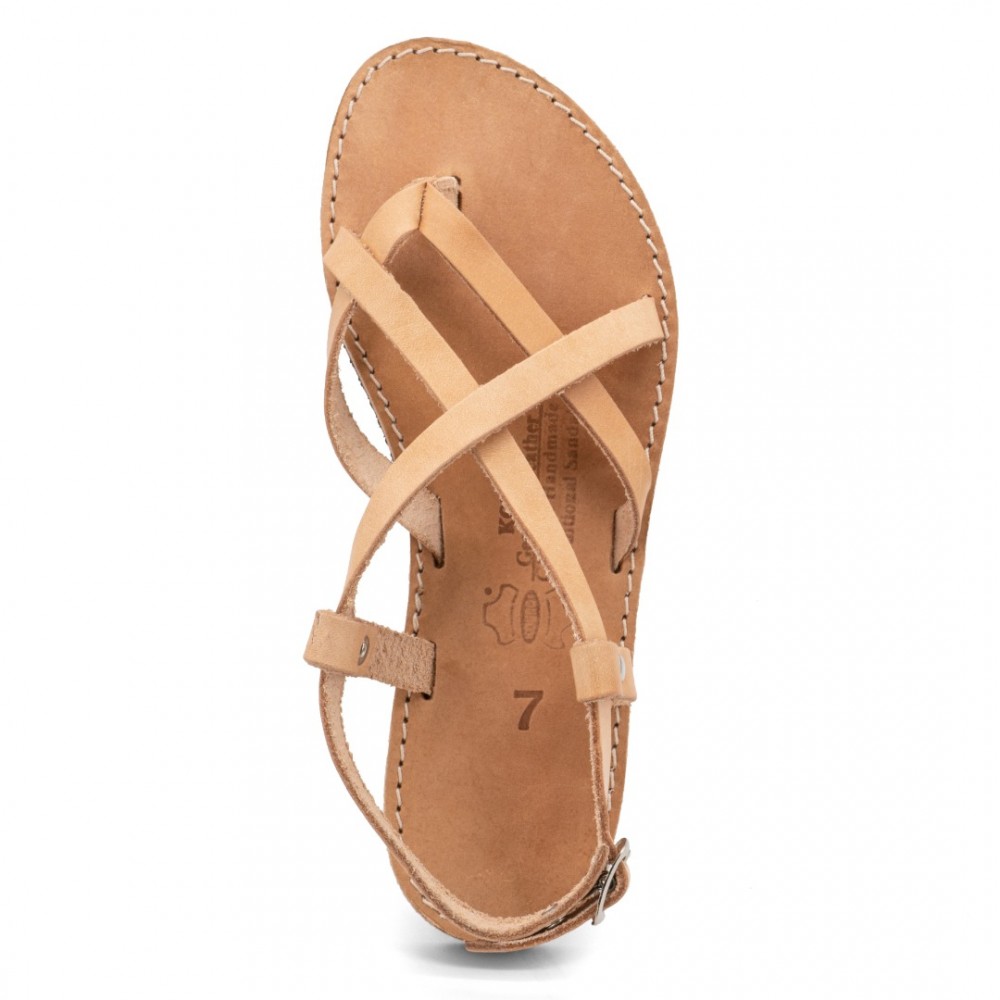 Women Leather Sandals Kouros 14/8, Natural Women Leather Sandals Kouros 14/8, Natural