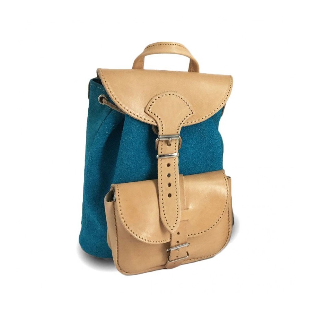 Leather Backpack Kouros 615, Light Blue