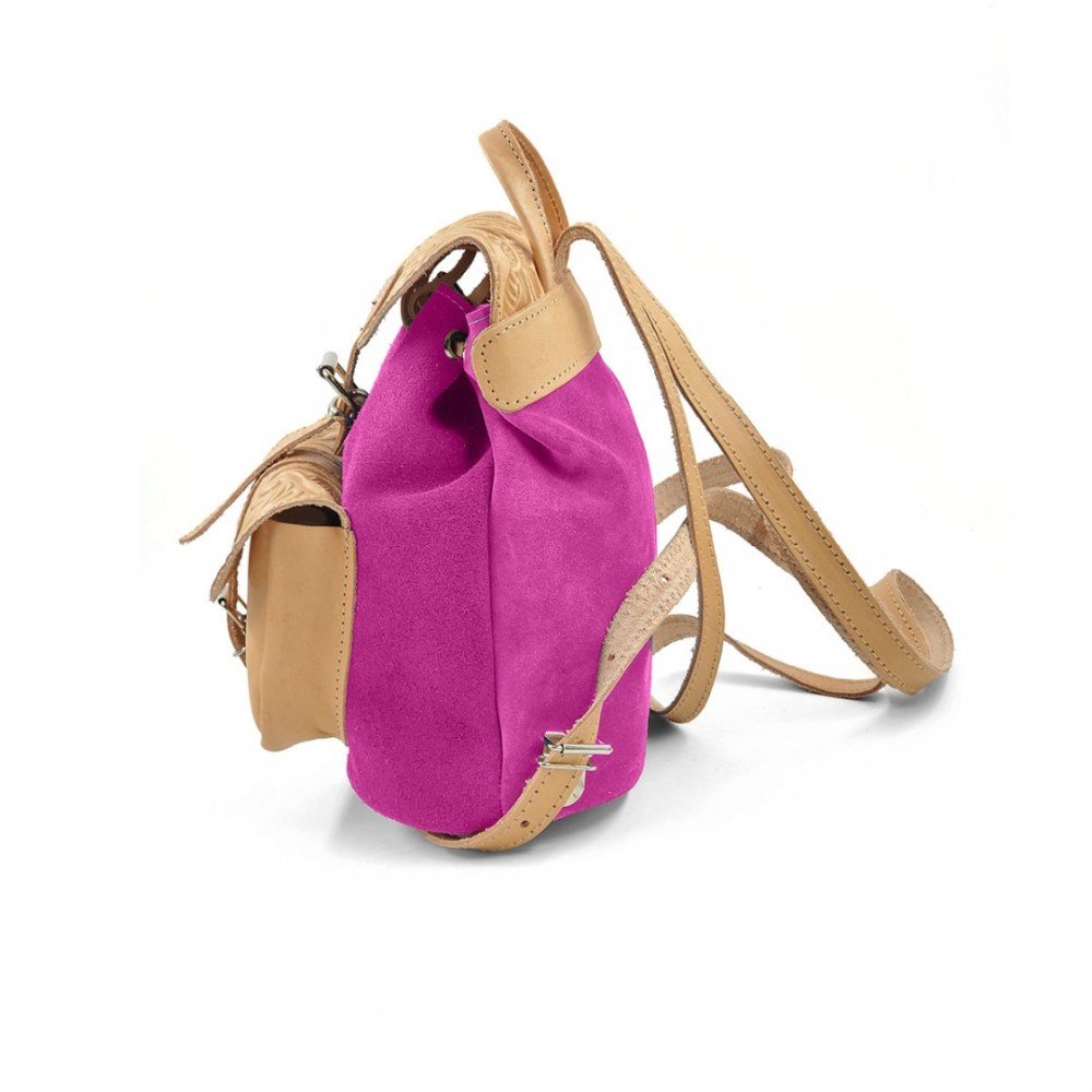 Leather Backpack Kouros 615, Fuchsia Flower Print Leather Backpack Kouros 615, Fuchsia Flower Print