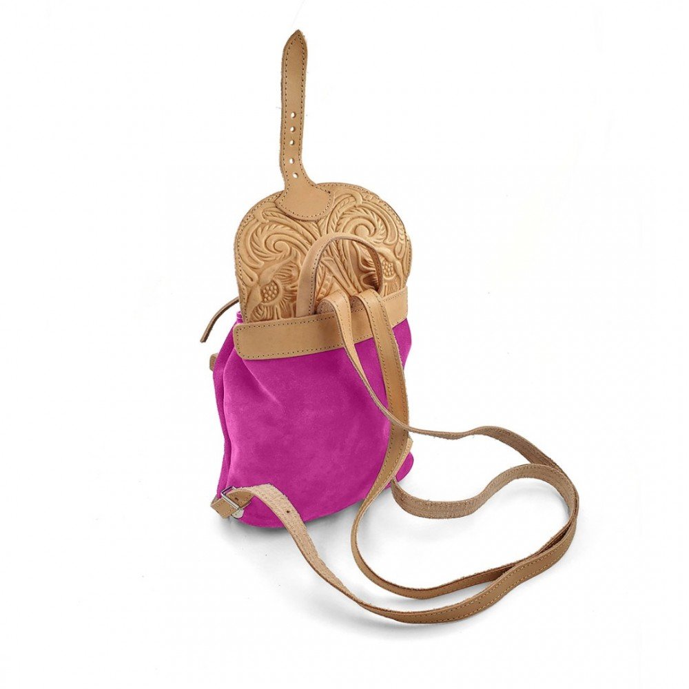 Leather Backpack Kouros 615, Fuchsia Flower Print Leather Backpack Kouros 615, Fuchsia Flower Print
