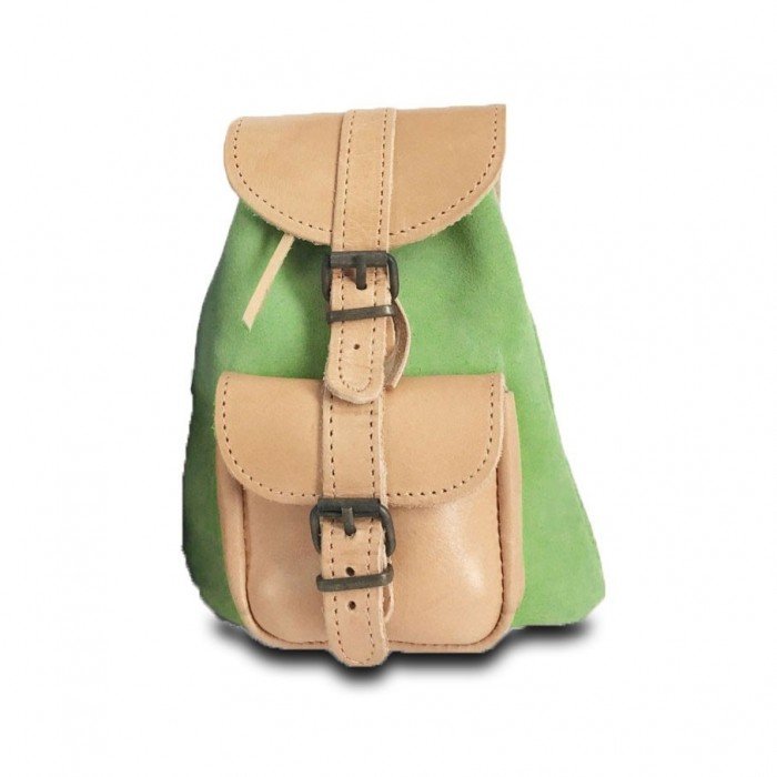 Leather Backpack Kouros 642, Light Green/Natural
