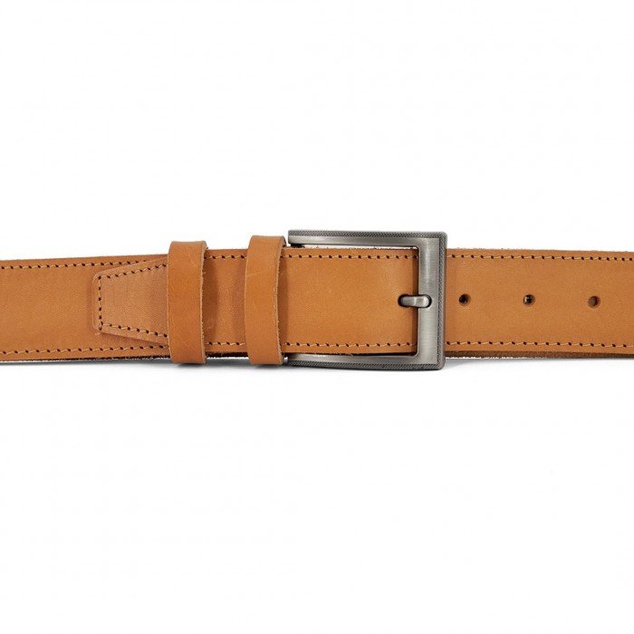 Stitched Leather Belt Kouros, Width 4,00cm, Natural Stitched Leather Belt Kouros, Width 4,00cm, Natural