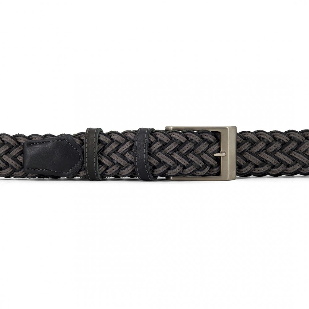 Knitted Leather Belt Kouros, Width 3,50cm, Black/Grey