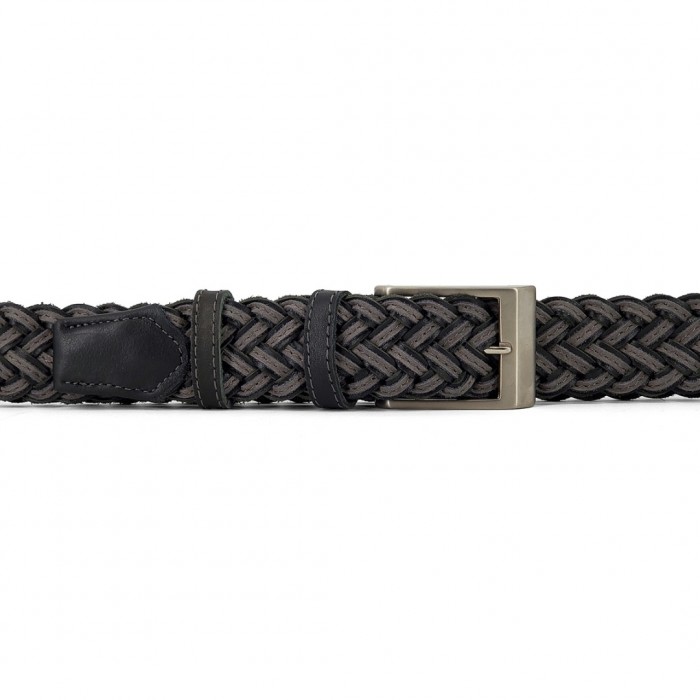 Knitted Leather Belt Kouros, Width 3,50cm, Black/Grey