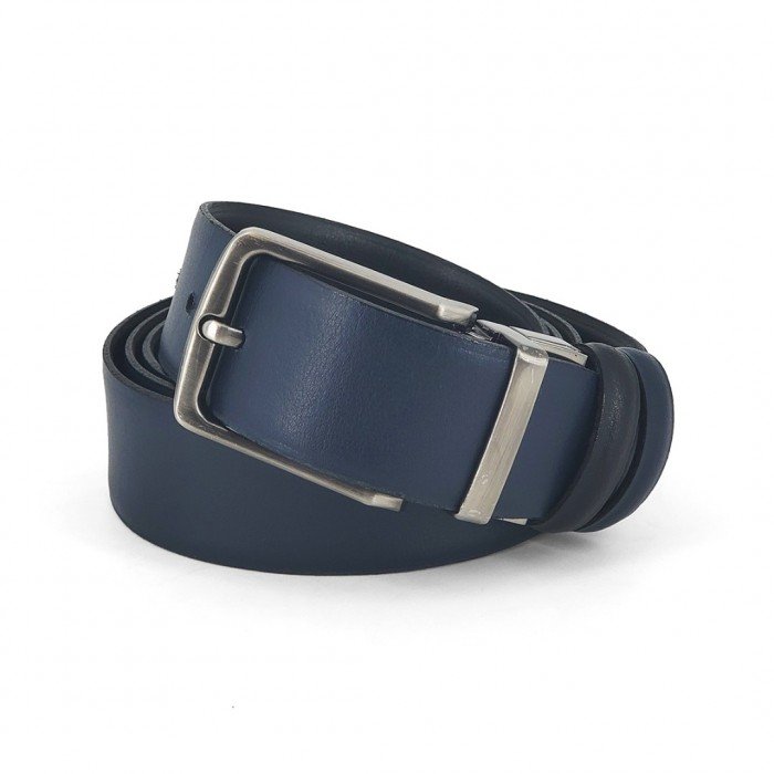 Double Sided Leather Belt Iris, Width 3,50cm, Blue/Black Double Sided Leather Belt Iris, Width 3,50cm, Blue/Black
