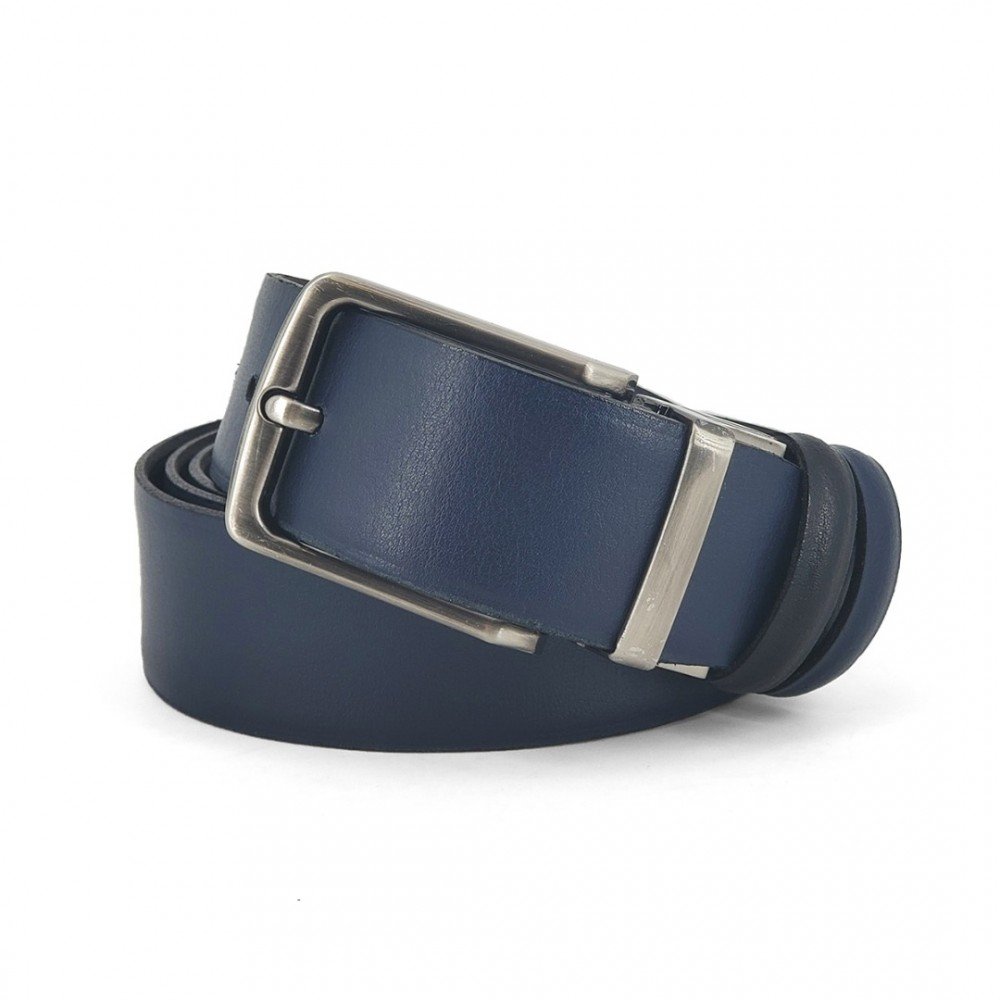 Double Sided Leather Belt Iris, Width 3,50cm, Blue/Black
