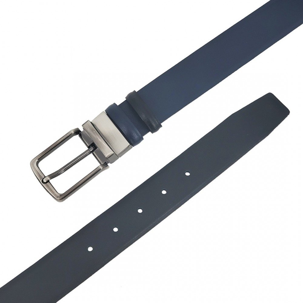 Double Sided Leather Belt Iris, Width 3,50cm, Blue/Black