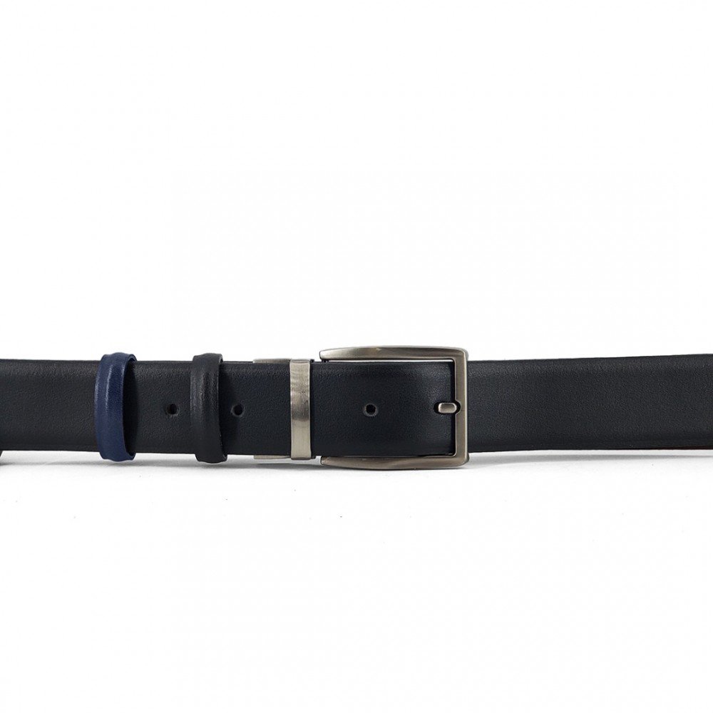 Double Sided Leather Belt Iris, Width 3,50cm, Blue/Black
