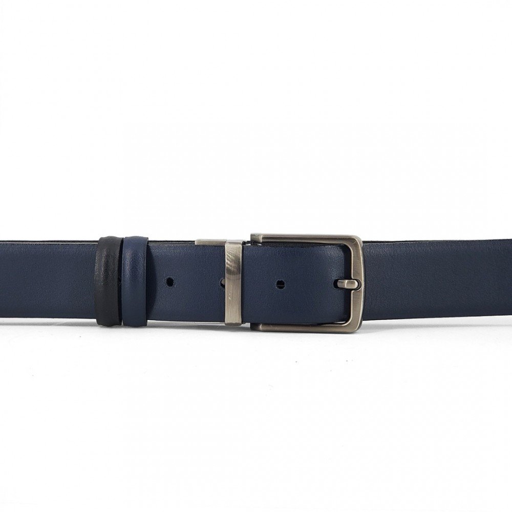 Double Sided Leather Belt Iris, Width 3,50cm, Blue/Black