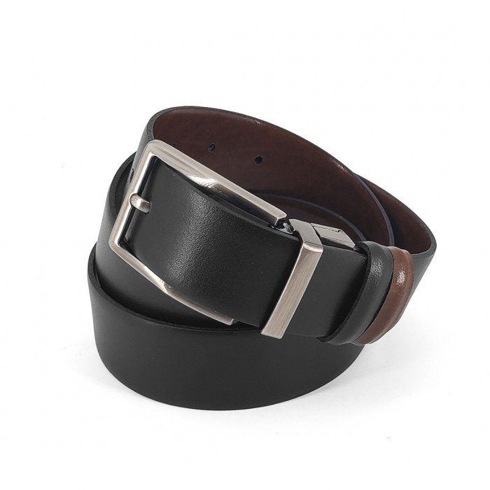 Double Sided Leather Belt Kouros, Width 3,50cm, Black/Brown Double Sided Leather Belt Kouros, Width 3,50cm, Black/Brown