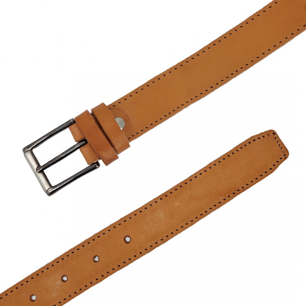 Stitched Leather Belt Kouros, Width 3,00cm, Natural Stitched Leather Belt Kouros, Width 3,00cm, Natural