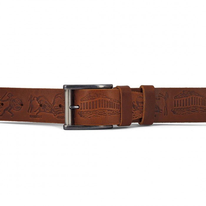 Leather Belt Kouros with Ancient Greek Print, Width 4,00cm, Brown Leather Belt Kouros with Ancient Greek Print, Width 4,00cm, Brown