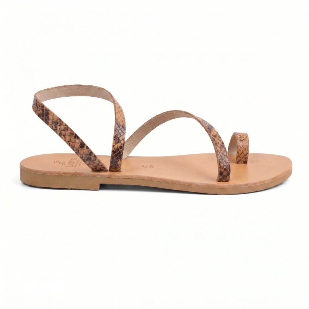 Women Leather Sandals Tsakiris 101, Brown Snake Print